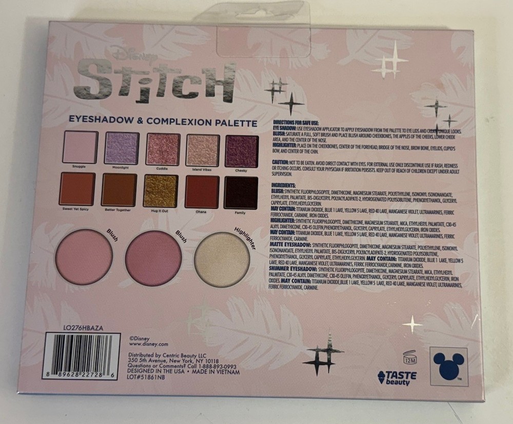 Disney Stitch, Eyeshadow and Complexion Palette - Blush - Highlighter - Gift Set