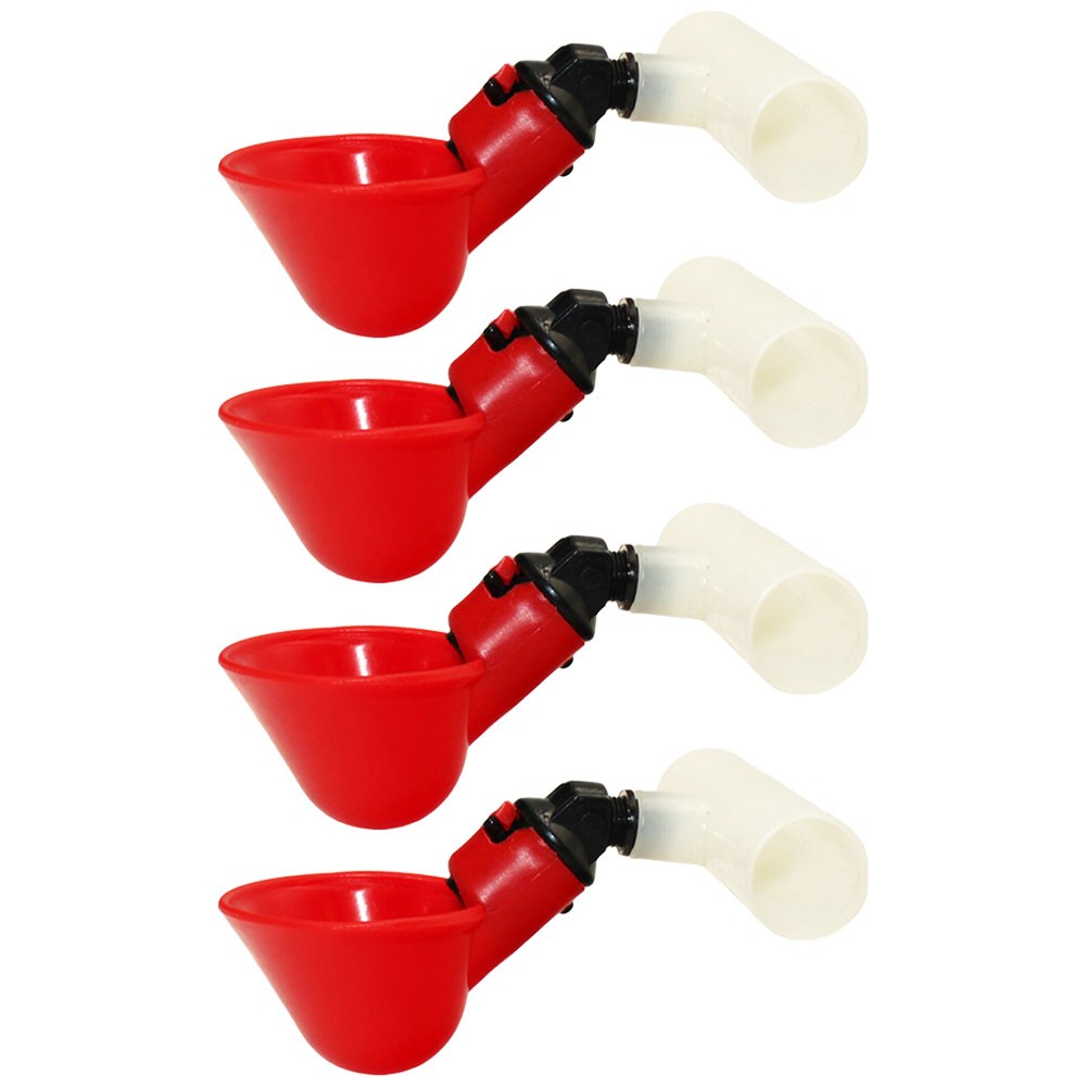 Four (4) Automatic Waterer Drinker Cups and Clear Tee Fitting Chicken Water