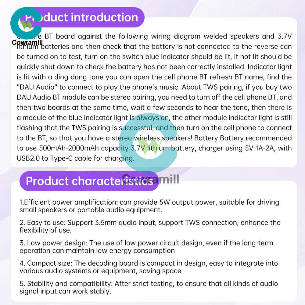 DC3.5V-5V 5W Mono Audio Amplifier Board MP3 TWS Bluetooth Decoding Board Module