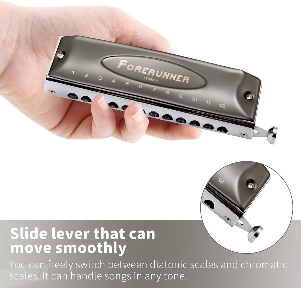 Rich Sound Forerunner Chromatic Harmonica in C Key - Ideal for Beginners & Pros