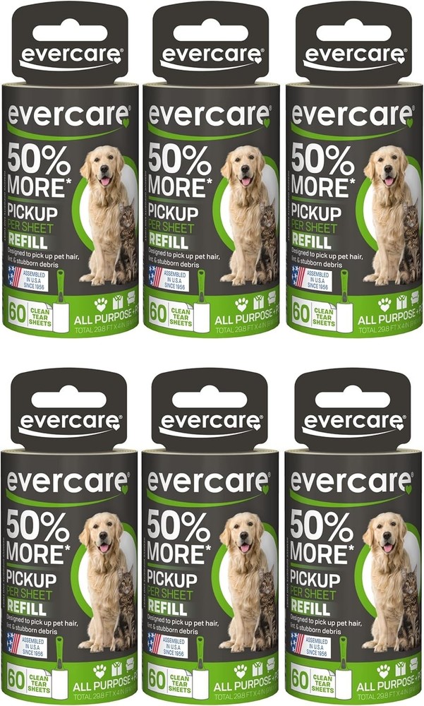 Extra Sticky Pet Lint Roller Refill 60 Sheets, 6-Pack