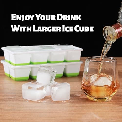 Large Ice Cube Trays with Lid, 2 Pack Stackable Silicone Ice Cube Molds Green