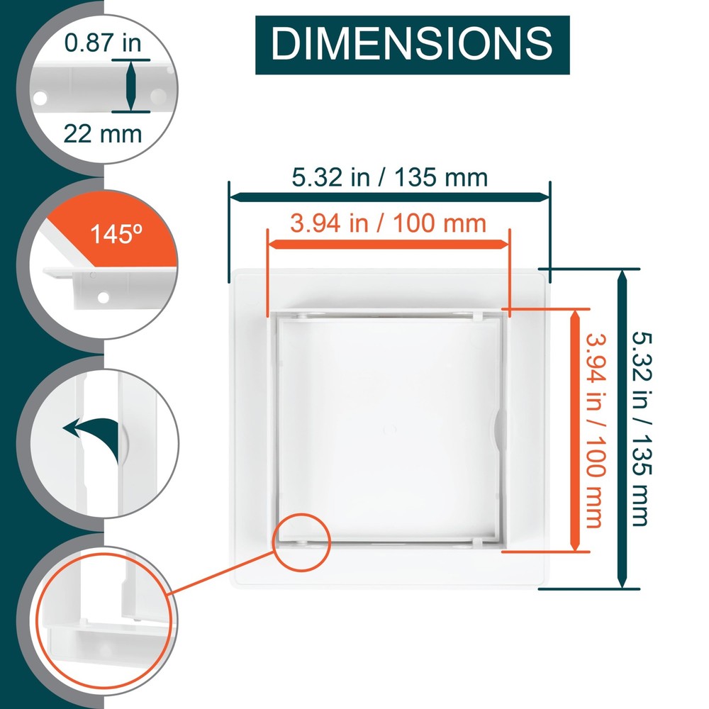 4" x 4" White Plastic Access Panel. Service Shaft Door Panel. Plumbing, Elect...