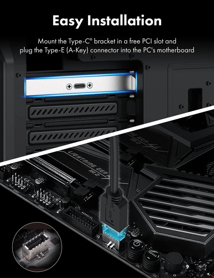 GRAUGEAR 20Gbps USB 3.2 Gen 2x2 USB-C Front Panel Type-C Adapter, Silver