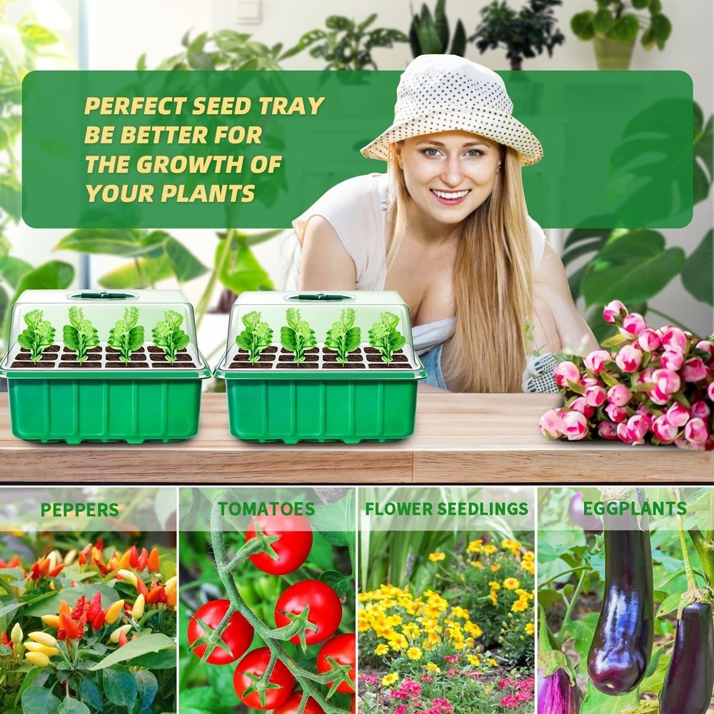 60-Cell Seed Starter Trays 5-Pack with Humidity Domes Labels Transplant Tools