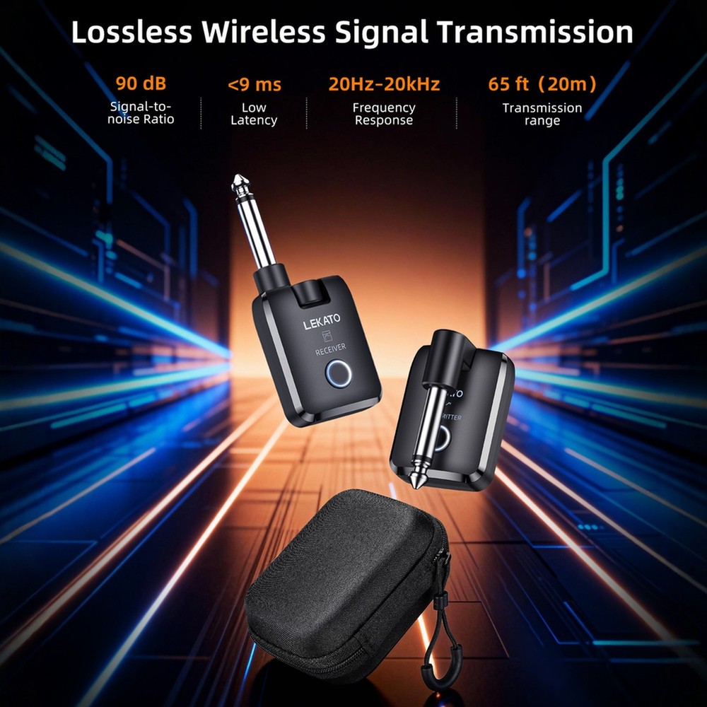 LEKATO Wireless Guitar System with Charging Case 2.4GHz Transmitter Receiver
