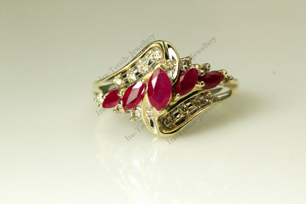 3Ct Marquise Cut Ruby Lab Created Engagement Cluster Ring 14K Yellow Gold Finish