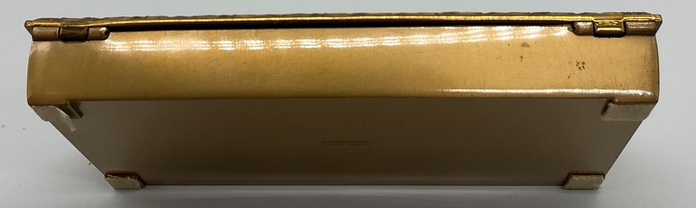 MCM Brass Hyde Park cork lined 8” box attached lid 2 sections 1950s monogram I