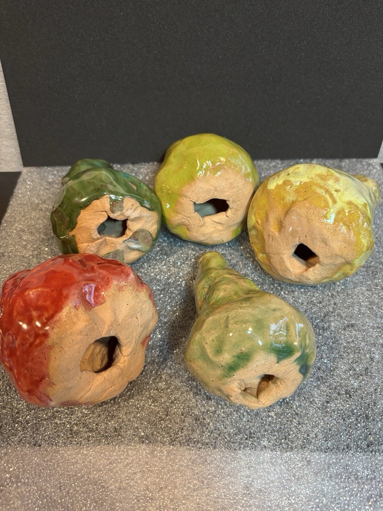(5) Hand-Crafted Artisan Fruit Pear Unmarked Studio Glazed Pottery