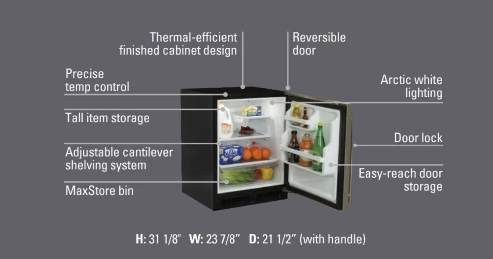 Marvel MARE224IS51A 24" Built-In Refrigerator 3 Shelves Left Hinge PANEL READY