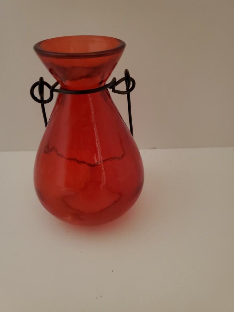 Red Glass Jug With Wire Handle 4 Inch