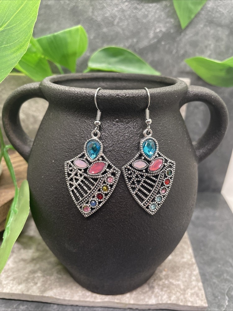 2” Silver-tone Boho Retro Earring Set Drop Dangle New Free Ship B6445