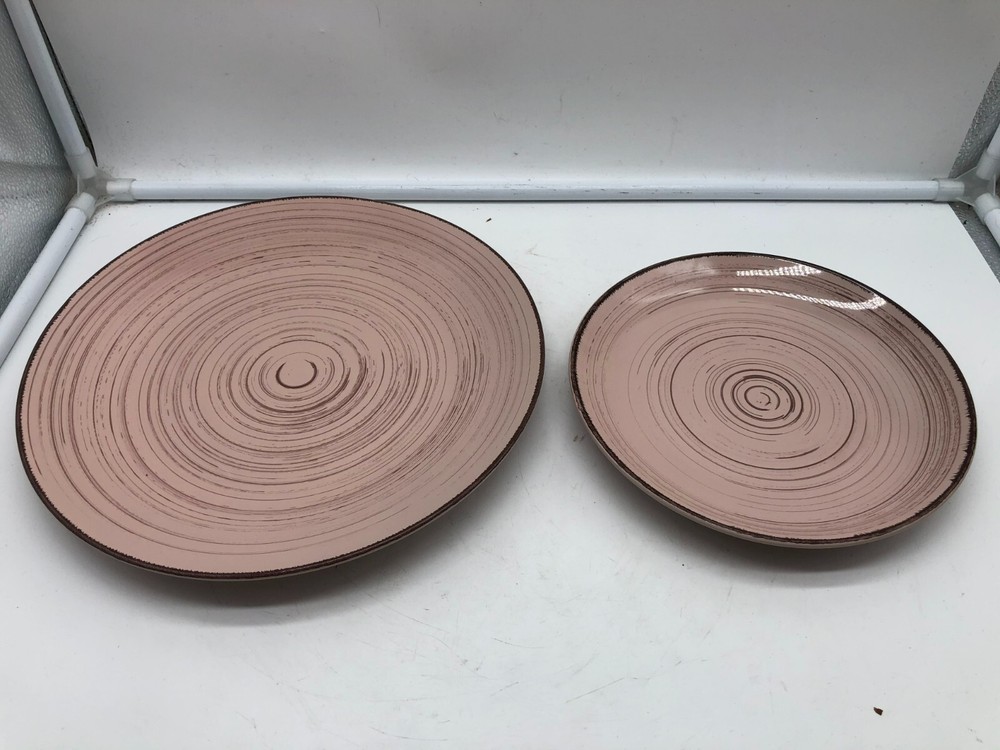 Ceramic Rustic Pink & Brown 10in & 8in Plate Set BB01B28037
