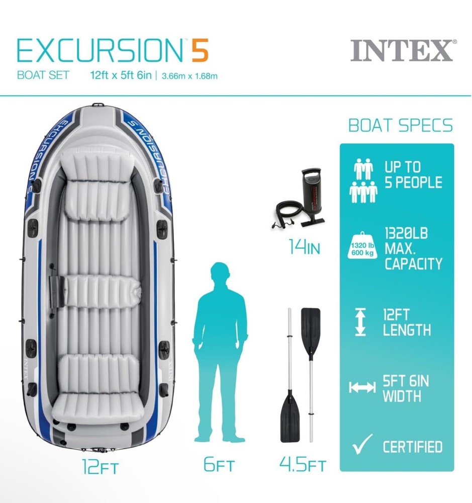 "INTEX Excursion Inflatable Boat Set: Oars, Pump, Rod Holders"