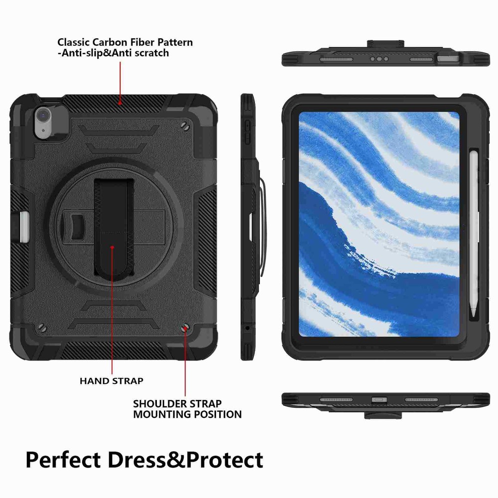For iPad 7th 8th 9th Air 4th/5th Pro 11" Rotating Stand Shoulder Strap Cover