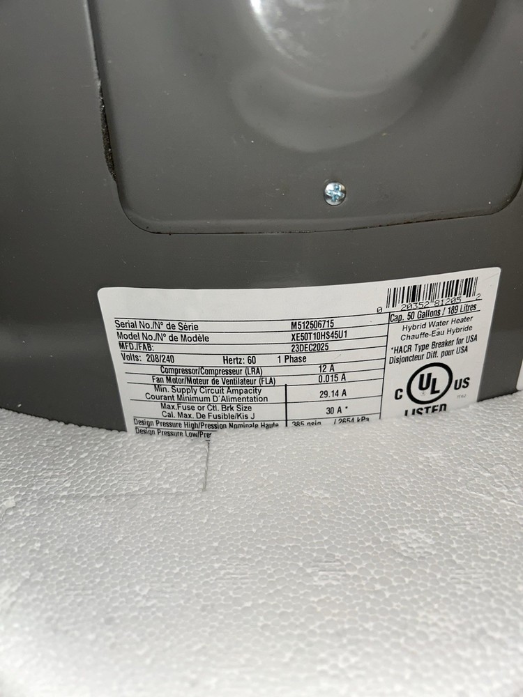 Rheem Hybrid ProTerra Smart Tank 50 Gal. Water Heater XE50T10HS45U1 DENT/DINGS!!