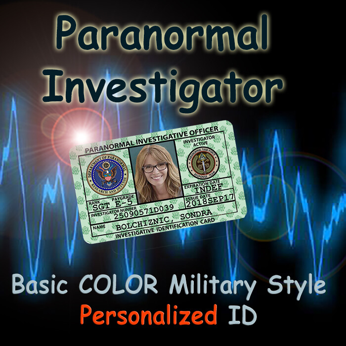 "Paranormal Investigator" PERSONALIZED Color  Basic Military STYLE ID