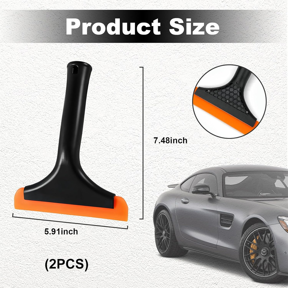 Small Silicone Window Squeegee Car Windshield Water Blade Squeegee (Black-2PCS)