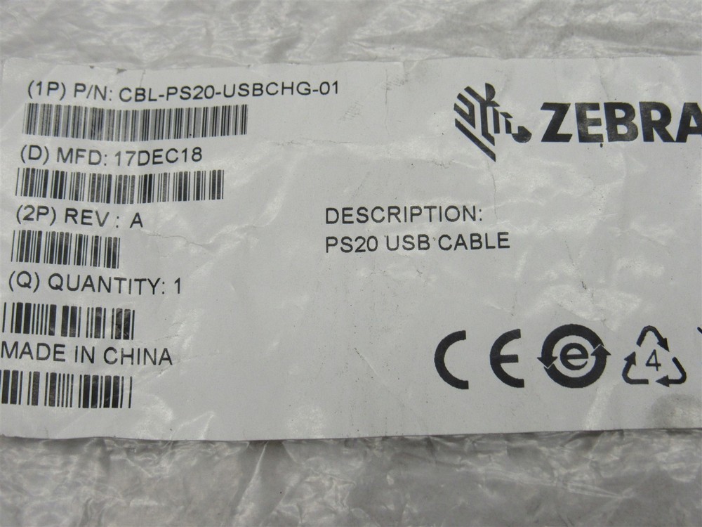 NEW Zebra CBL-PS20-USBCHG-01 PS20 USB Cable