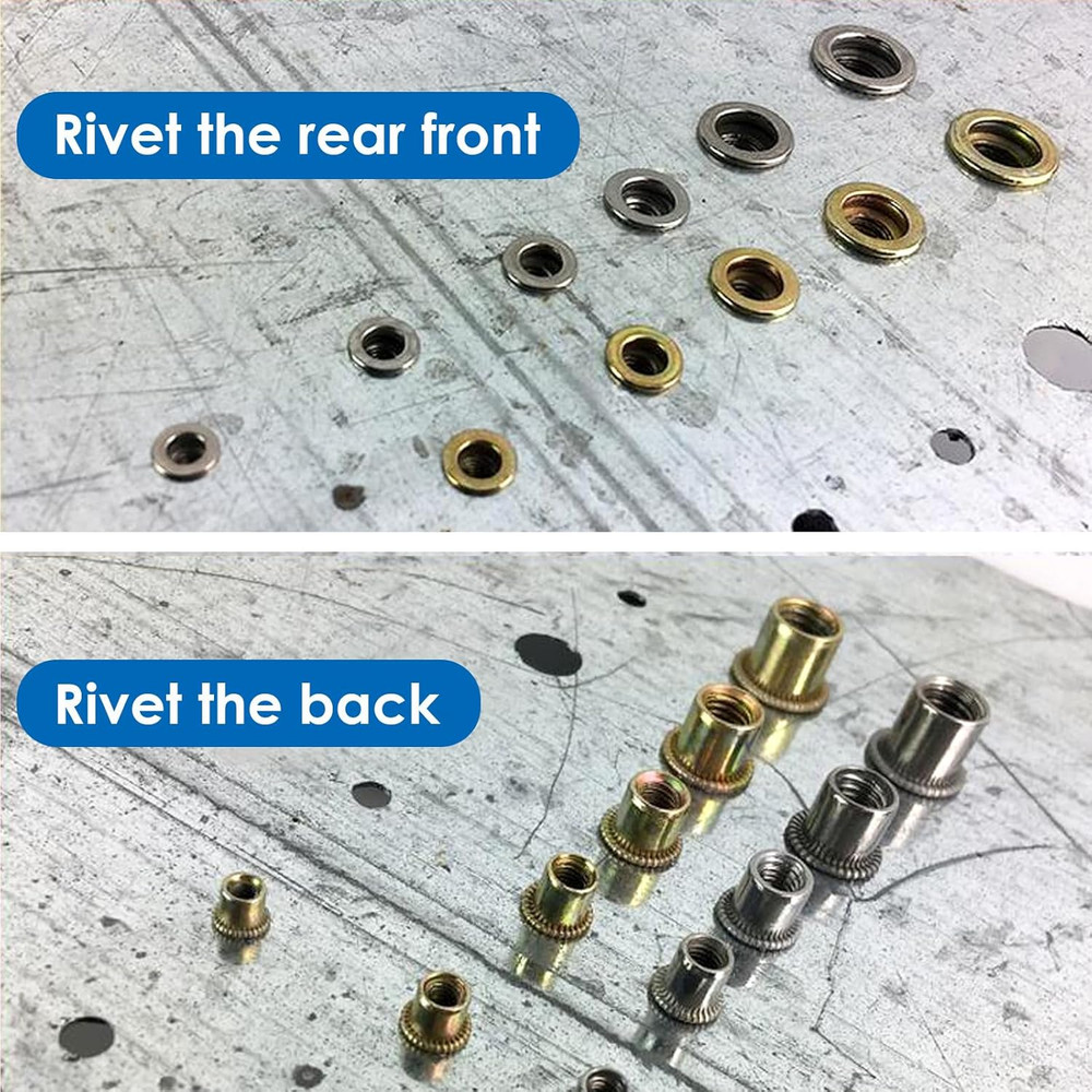 1/4-20 Rivet Nut Kit With Hand Rivet Tool Carbon Steel Flat Head Threaded Insert