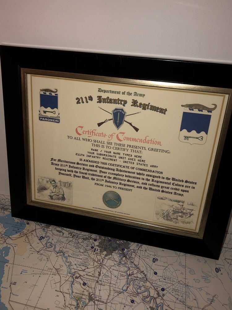 211TH INFANTRY REGIMENT / COMMEMORATIVE - CERTIFICATE OF COMMENDATION