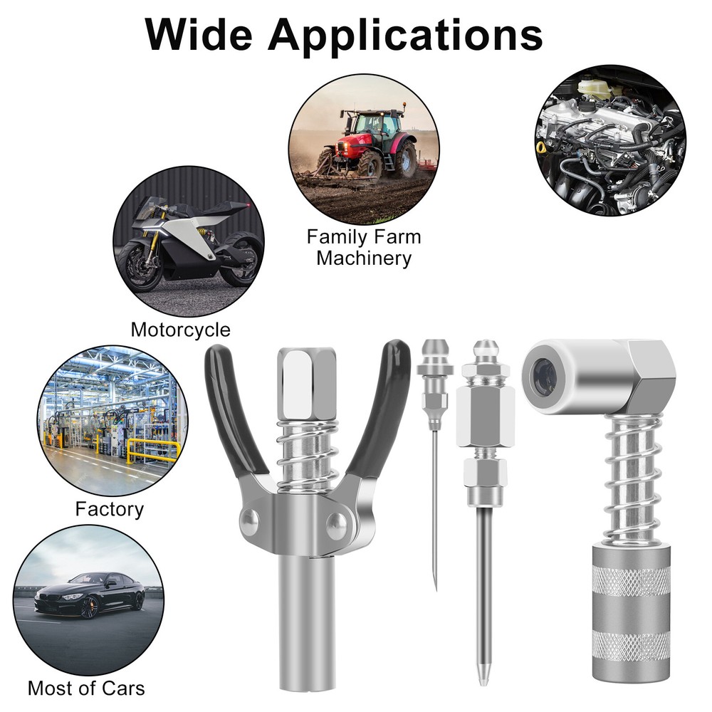 4pcs Grease Gun Fitting Tool Kit 90 Degree Coupler Adapter Needle Tips Dispenser