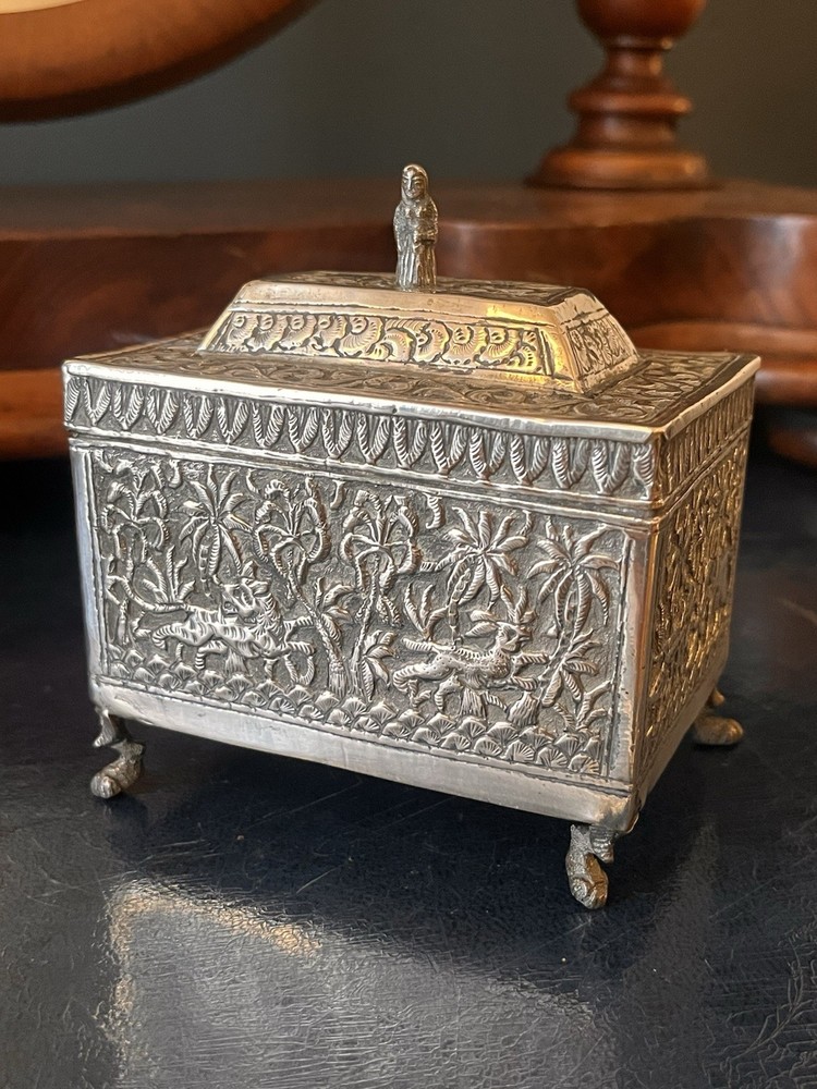 Antique Anglo Indian Unmarked Silver Tea Caddy