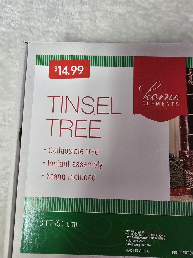 3 Ft Tinsel Tree Red & Green