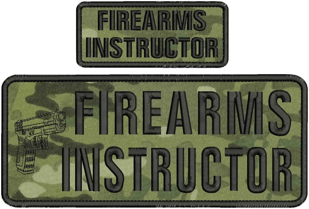 FIREARMS INSTRUCTOR EMB PATCH 4X10&2X5 HOOK ON BACK BLK ON MULTICAM