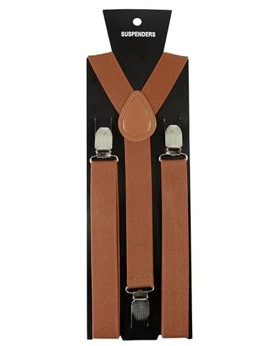 Solid Color Mens Suspender with 3 Strong Clips Adjustable Braces Rust
