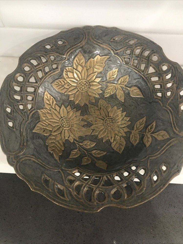 Brass Flower Design Dish Footed