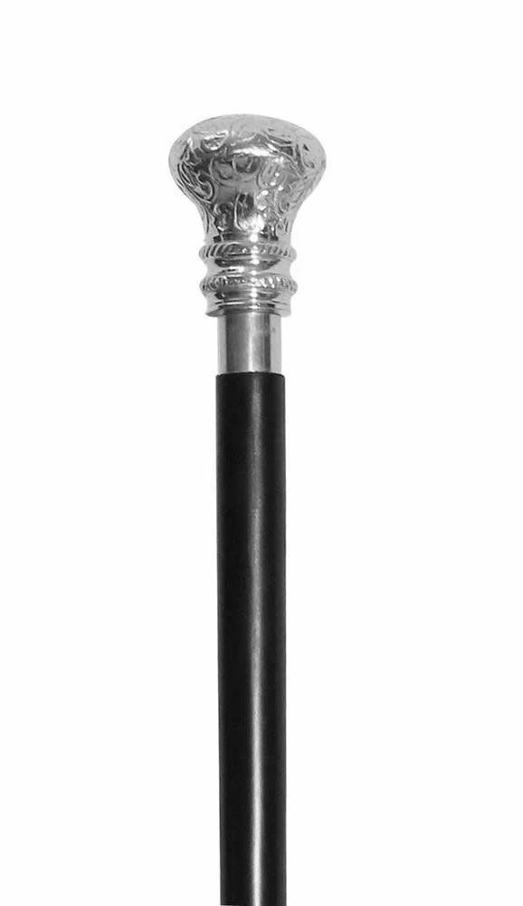 36'' SILVER HEAD HANDLE WOODEN WALKING STICK CANE SOLID BRASS HANDLE BLACK STICK
