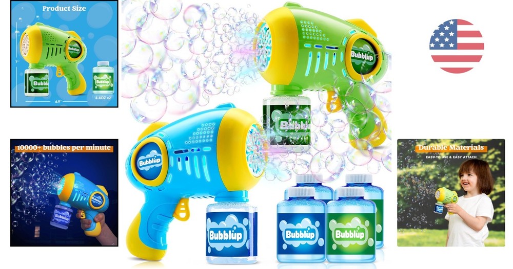 LED Light-Up Bubble Guns Set - 2 Automatic Bubble Machines for Endless Joy