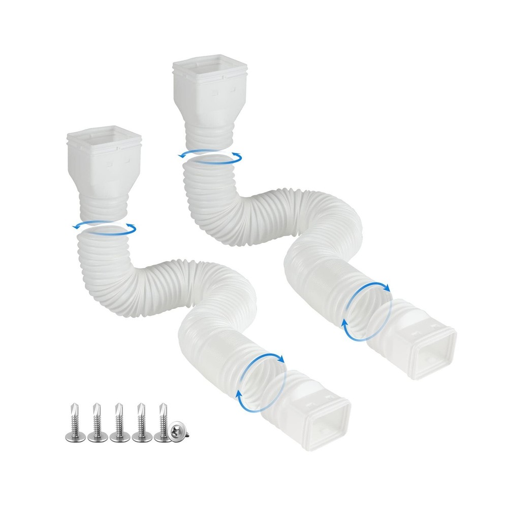 White-2pack Rain Gutter Downspout Extensions Flexible, Drain Downspout Extend...