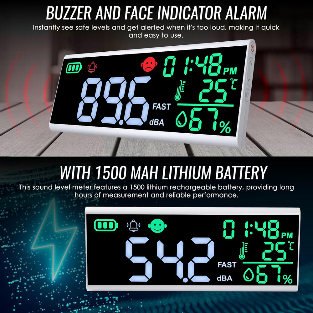Large LCD Decibel Meter 30-130dB - Sound Level Detector for Home & Studio