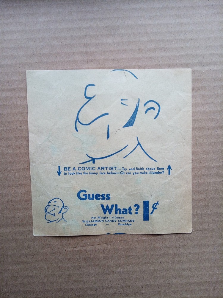 R62 Williamson Candy Guess What? 1 Cent Candy Wrapper