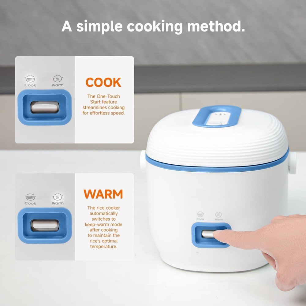 Non-Stick Mini Rice Cooker, 1 Cup-2 Cup, Blue