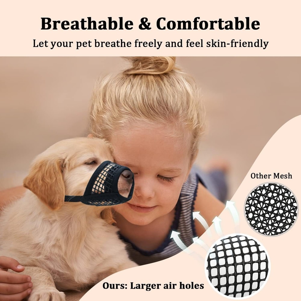 Mayerzon Dog Muzzle, Soft Mesh L-Snout (8¼”-9”), Black