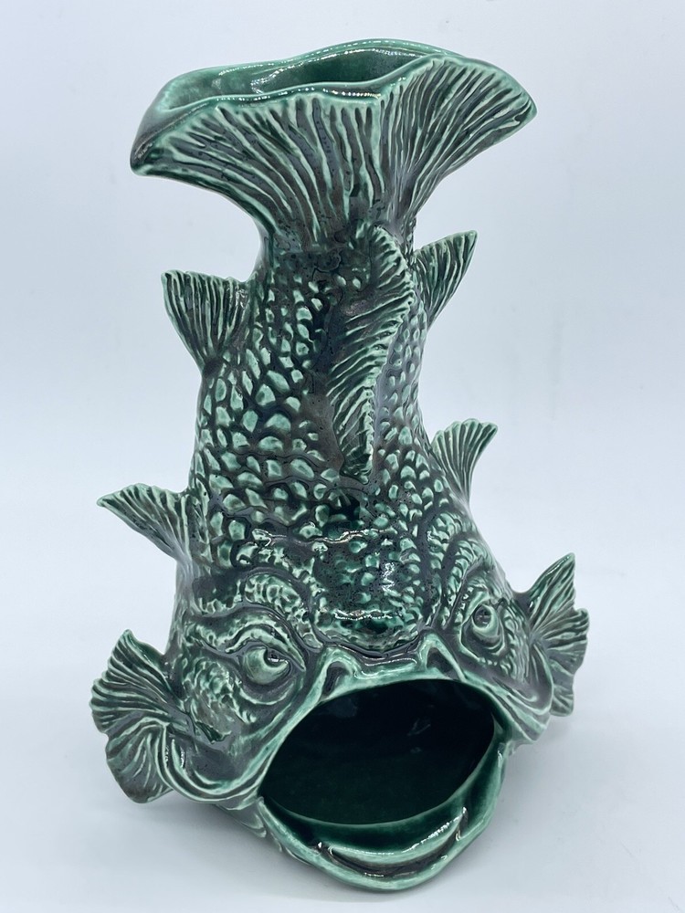 Ceramic Chimenea Fish Incense Ashtray Decor Unusual Green