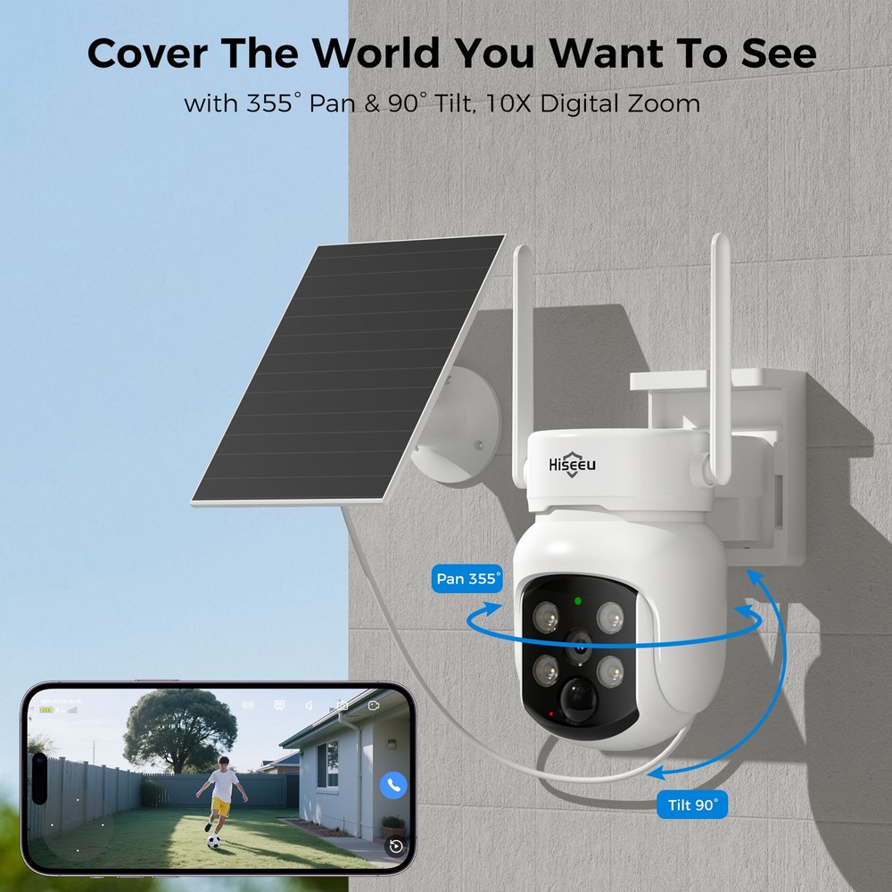 HISEEU Wireless Solar Security Camera 4MP Color Night Vision Human Detect Audio