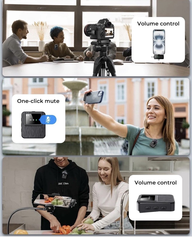 3-in-1 Mini Microphone for iPhone, Android, Camera - 328ft Long Range, 20H Ba...