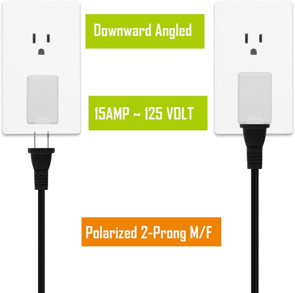Polarized 2-Prong L Type Adapter, Vertical Right Angled down Angle AC Adapter, N