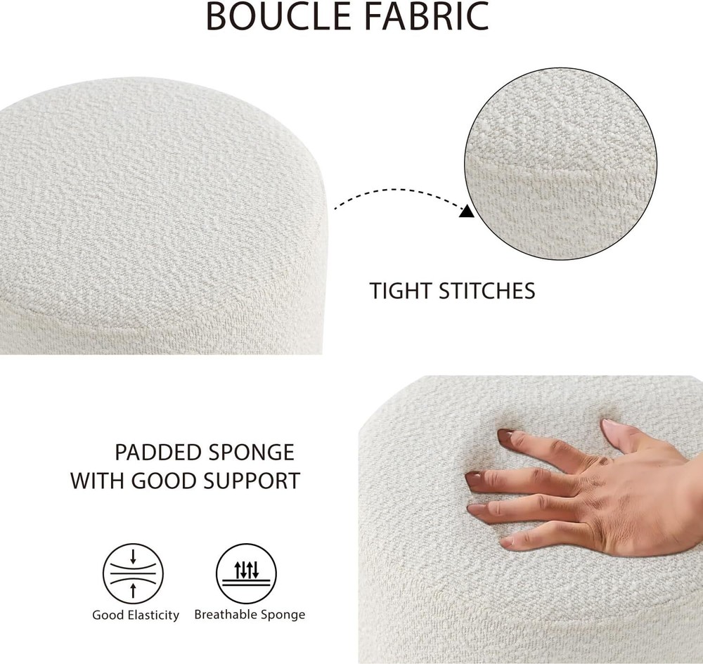 Modern Round Ottoman with Soft Padded Seat, Multifunctional Vanity White