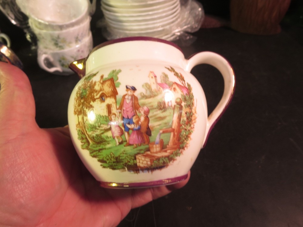 Old Castle Creamer Cottage Scene Copper Trim