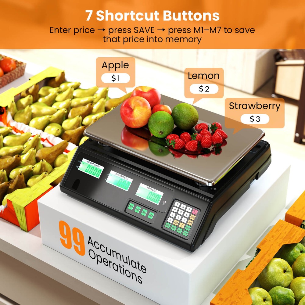 88lb Price Computing Scale with Counting Function, Stainless Steel Platform
