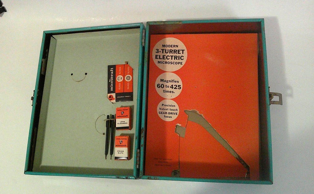 Vintage 1960 Lionel-Porter Panel Microcraft Student Microscope Lab Slides