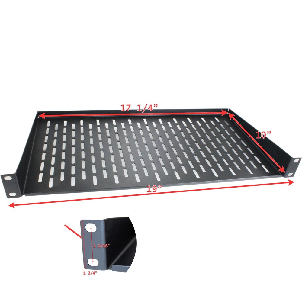 10" Deep Black Cantilever Server Shelf Vented Fixed 1U Rack Mount 19" Panel