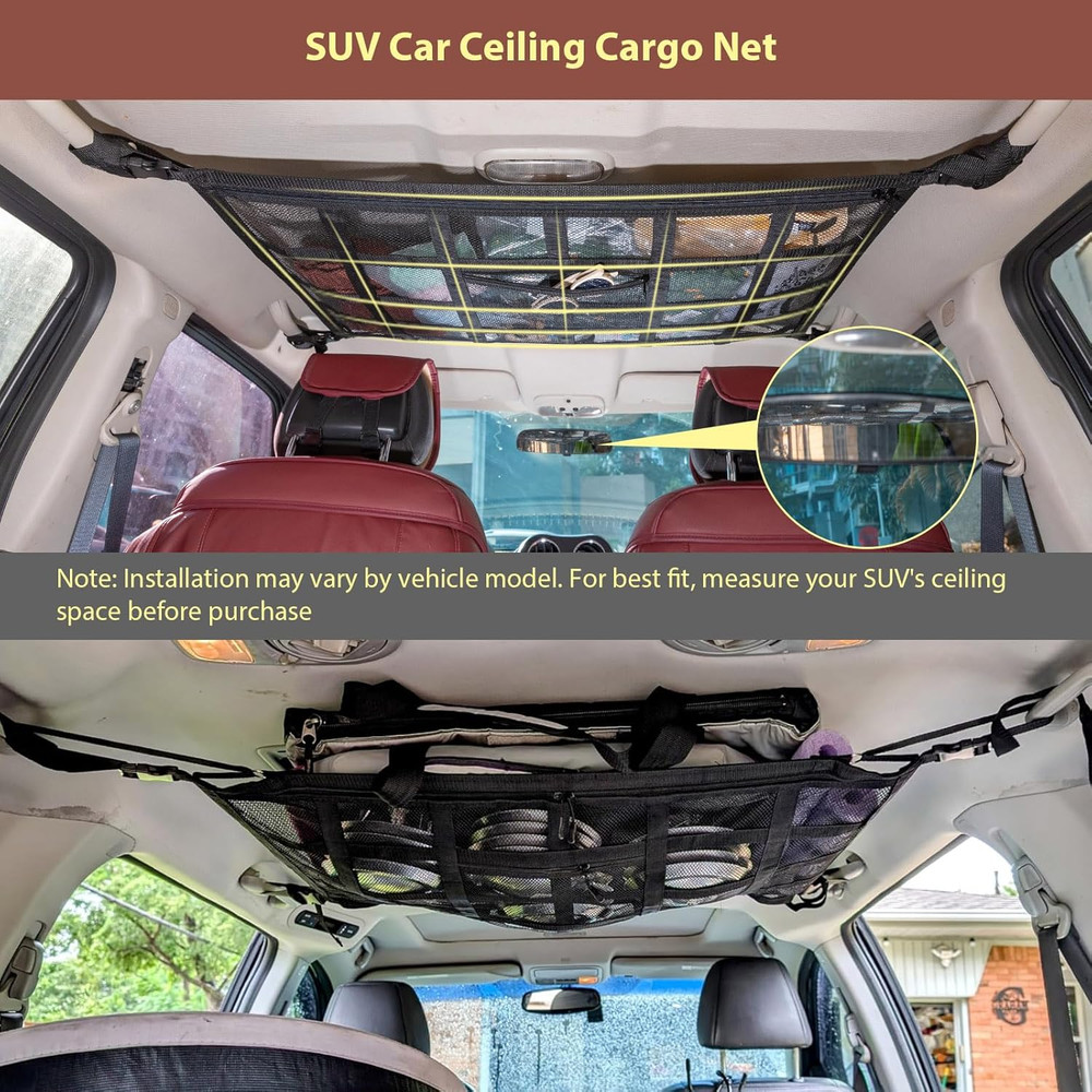 Car Ceiling Cargo Net Pocket Double-Layer Roof Storage Mesh