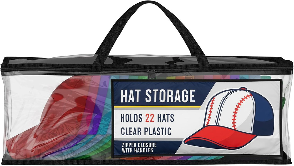 Baseball Cap Storage Bag, Hat Organizer Case, Cap Holder, Clear Plastic Tote, Bl