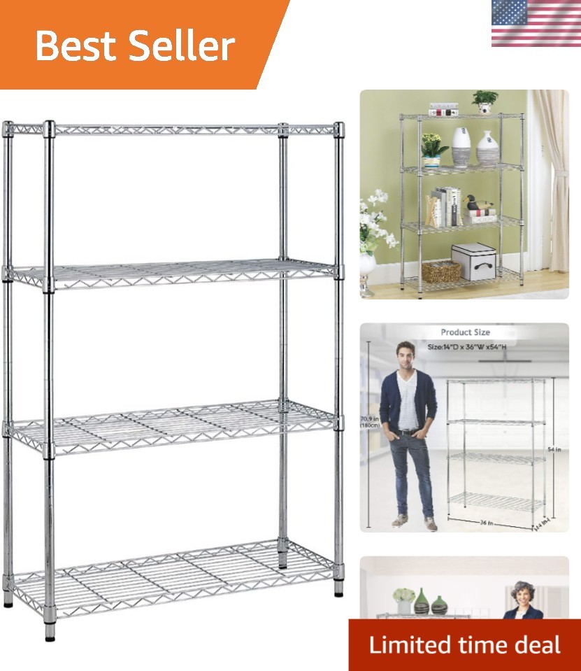 Industrial Chrome Wire Shelving Unit - Adjustable Heavy-Duty Organizer 36x14x54